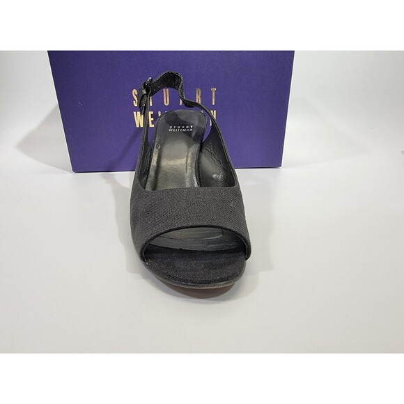 KSD Women's Size 10 Stuart Weitzman Beltitout Black Linen Slingback High Heels - Picture 7 of 9